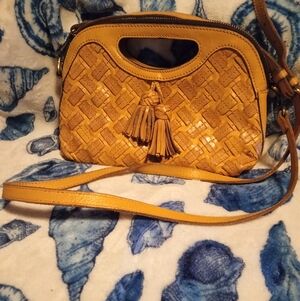Patricia Nash Yellow Woven Leather Crossbody Bag